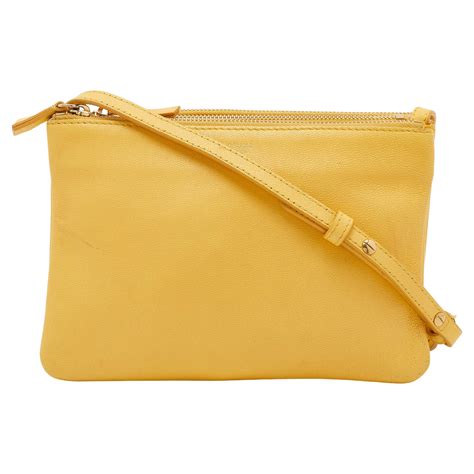 Trio leather crossbody bag Celine Yellow in Leather 